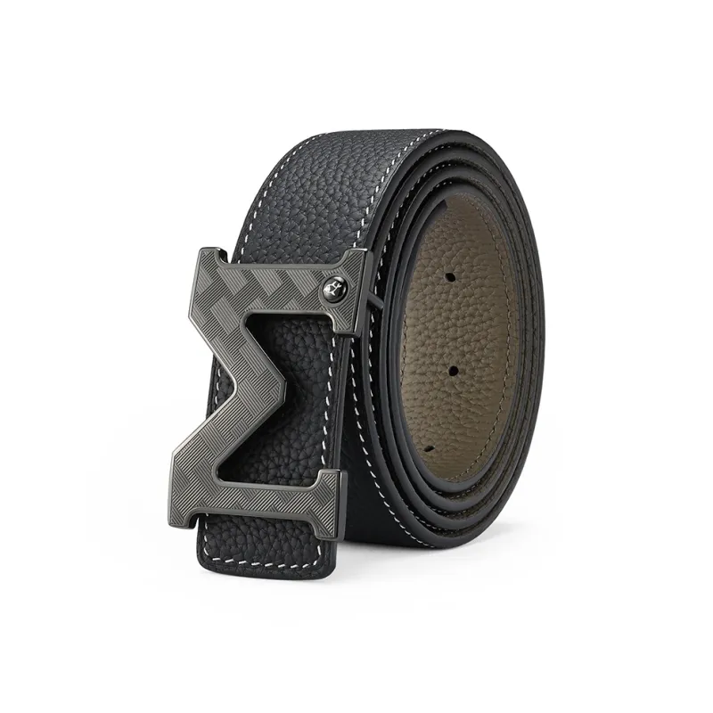 FAIRWHALE Logo Smooth Buckle, Top Grain Cow Leather Genuine Leather Belt Men's Width 3.5CM-1