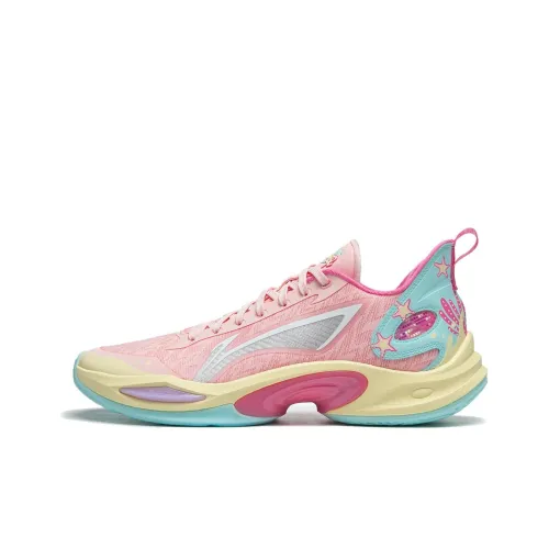 LINING Super Light 2024 Basketball Shoes Men Low-Top Peach Blossom Pink/Island Blue