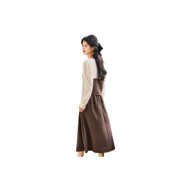 Emodues Skirt Set Women's Beige/Coffee-4