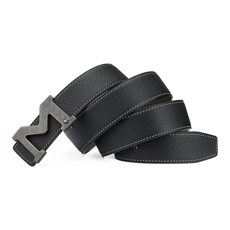 FAIRWHALE Logo Smooth Buckle, Top Grain Cow Leather Genuine Leather Belt Men's Width 3.5CM-2
