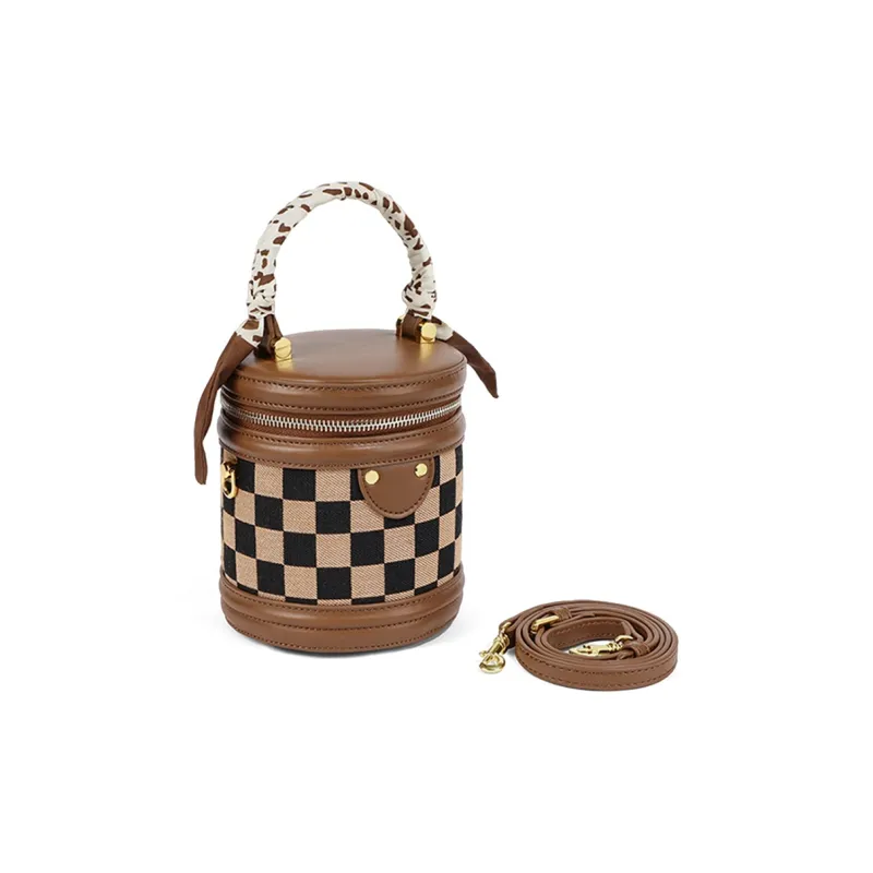 COMELY Canvas With Synthetic Leather Bucket Bags Shoulder Bag Crossbody Bag Regular Women's Square Brown-2