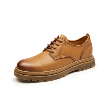 GOG Chunky Work Boots Genuine Leather Fashion Versatile Casual Shoes Men's