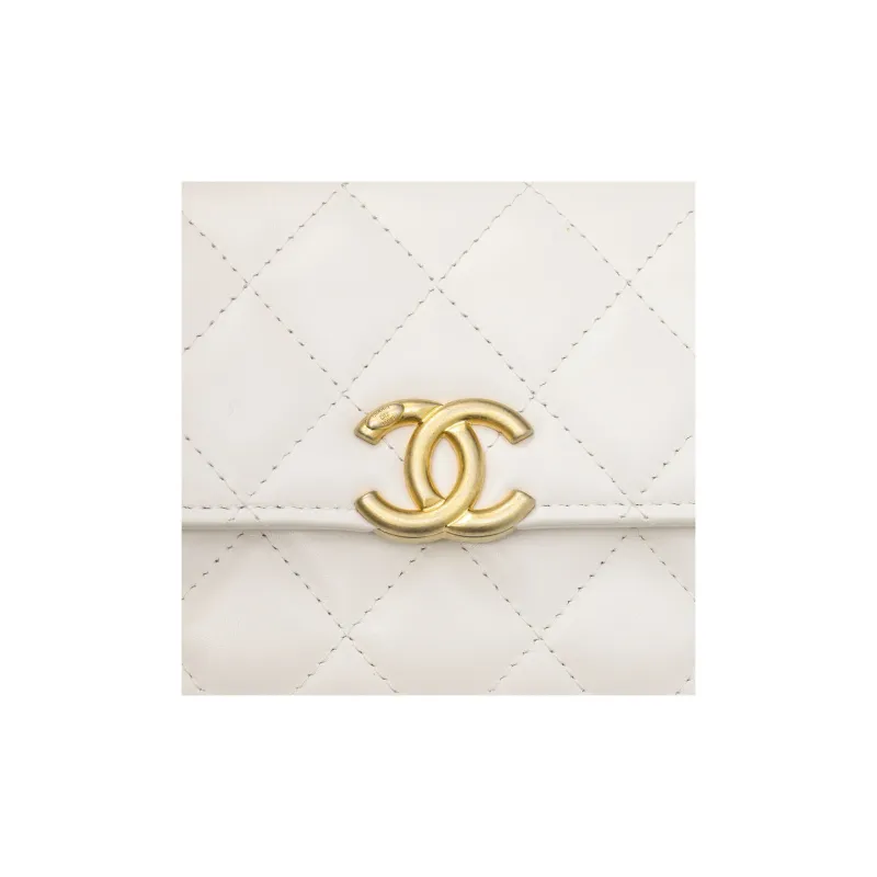 CHANEL Shiny Calfskin Flap Bag, Cell Phone Pouch, Shoulder Bag, Crossbody Bag Women's White-4