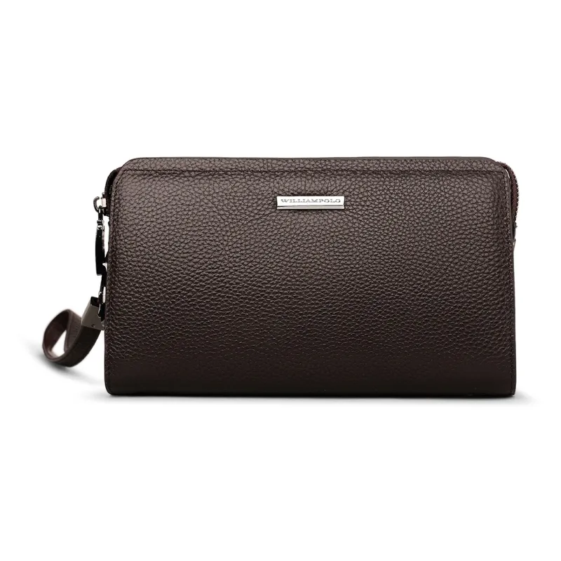 WilliamPOLO Top Grain Cow Leather Lock Design Clutch Large Size Men's Multicolor-10