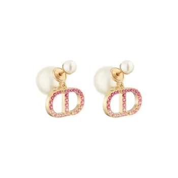 DIOR Resin Pearl Metal Crystal Earrings Women's Gold