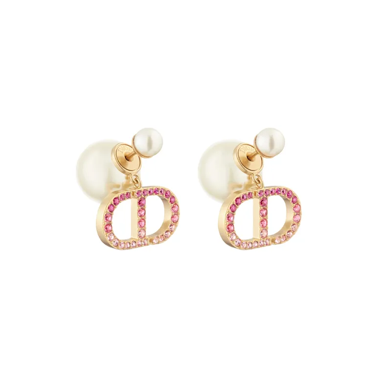 DIOR Resin Pearl Metal Crystal Earrings Women's Gold-0