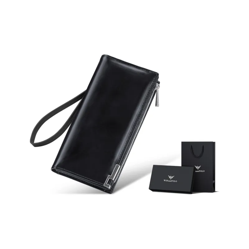 WilliamPOLO Cow Leather Long Wallet Anti-Theft Handle Zip Closure Cell Phone Pouch Regular Men's Multicolor-0