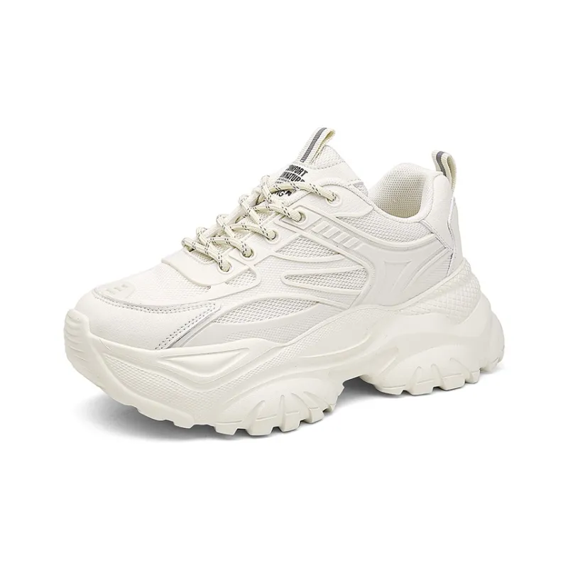 AOKANG Chunky Sneakers Women's Low Top Beige/Black-1
