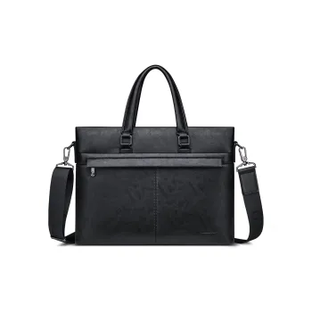 WilliamPOLO PU Briefcase Fits 14-Inch Computer Handbag Crossbody Bag Medium Size Men's Black