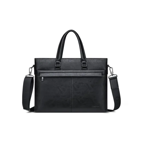 WilliamPOLO PU Briefcase Fits 14-Inch Computer Handbag Crossbody Bag Medium Size Men's Black