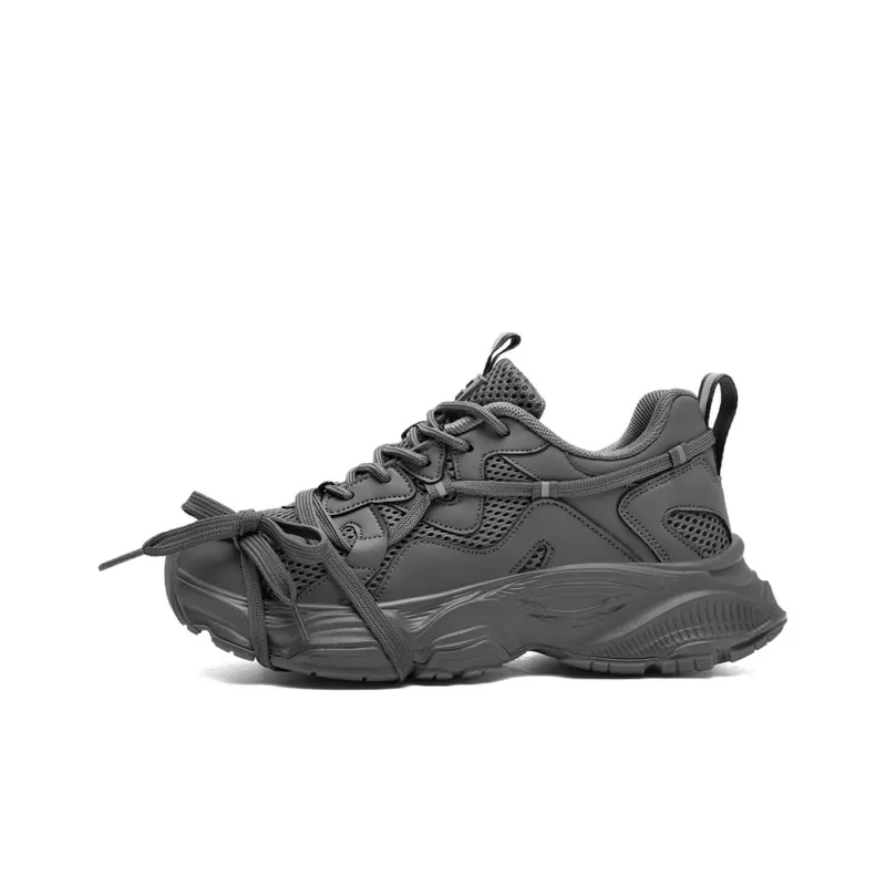 AOKANG Chunky Sneakers Women's Low Top Black Distressed/Black/Gray/Gray Distressed-15