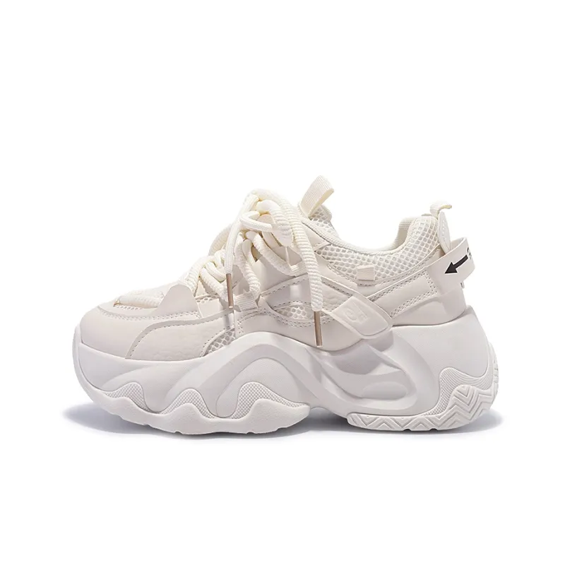 Miss Zhang Cushioned Anti Slip Wear Resistant Lightweight Height Increasing Low Top Chunky Sneakers Women's Beige-6