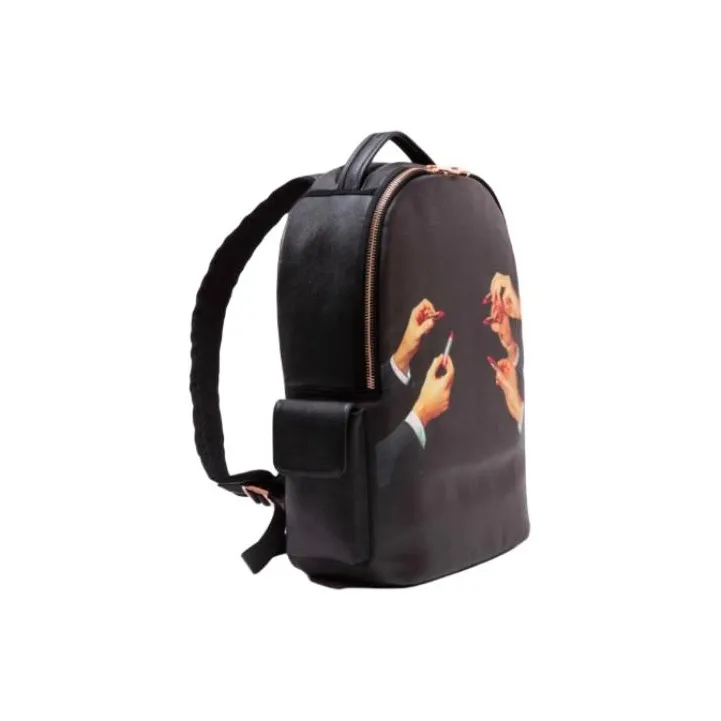SELETTI PVC With PU And Polyester Backpack Unisex Black-1