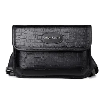 Ceion Keust Top Grain Cow Leather Sling Bag Crossbody Bag Shoulder Bag Unisex Black