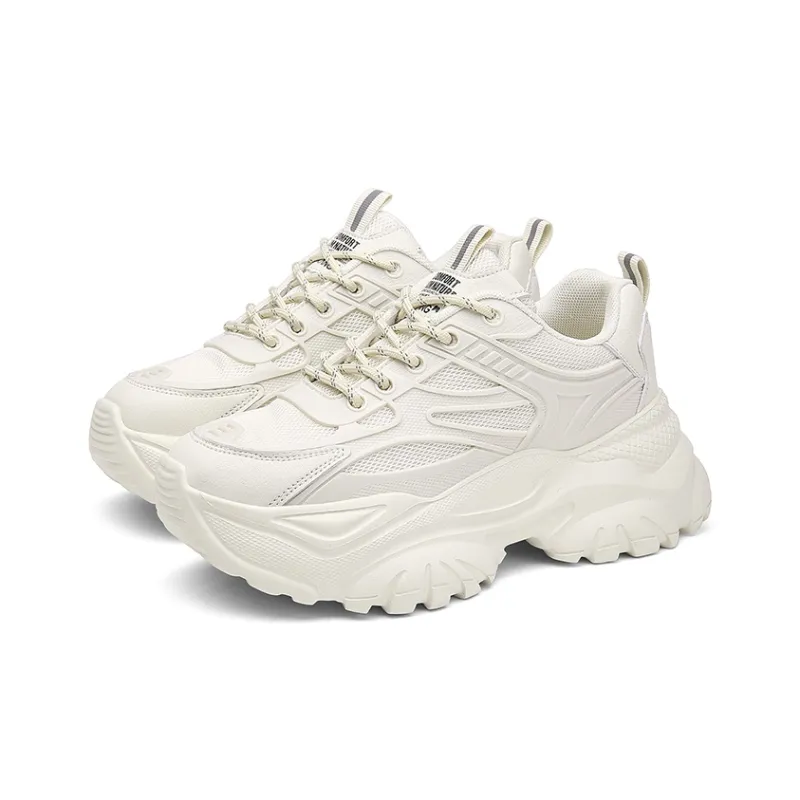 AOKANG Chunky Sneakers Women's Low Top Beige/Black-2