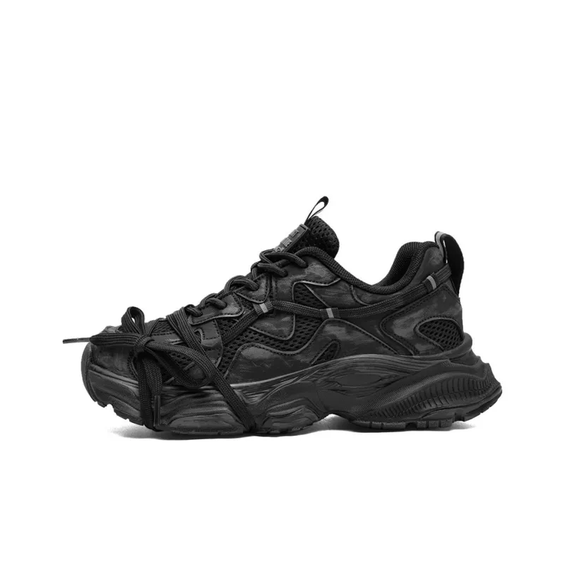 AOKANG Chunky Sneakers Women's Low Top Black Distressed/Black/Gray/Gray Distressed-8