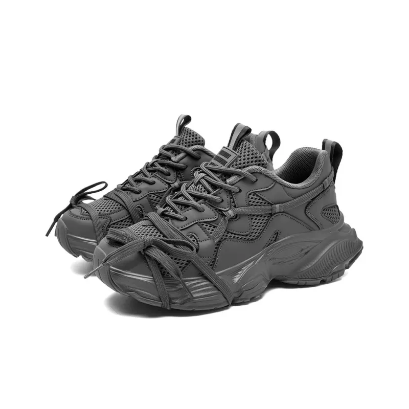 AOKANG Chunky Sneakers Women's Low Top Black Distressed/Black/Gray/Gray Distressed-17