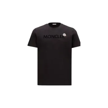 Moncler Men Flocked logo Cotton T shirt Black
