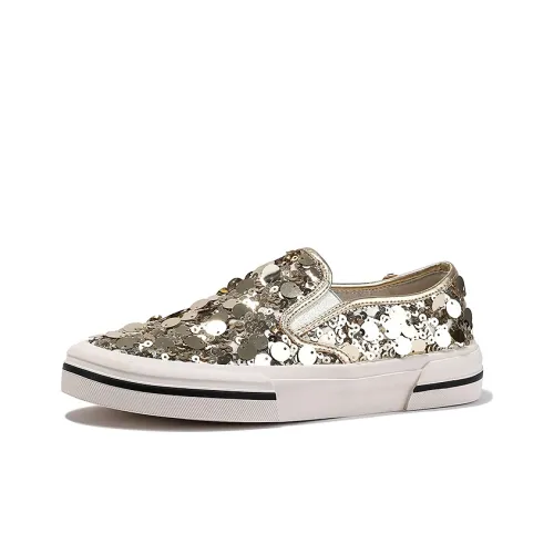 BELLALILY Slip Resistant Lightweight Breathable Low Top Skateboard Shoes Women's Gold Black Silver