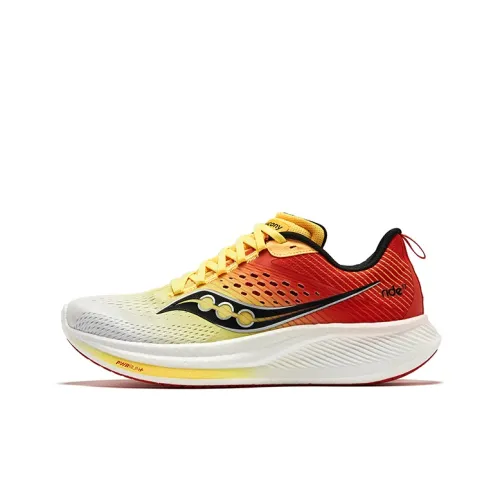 Saucony RIDE 17 Cushioning Low Top Running Shoes Men's White Yellow