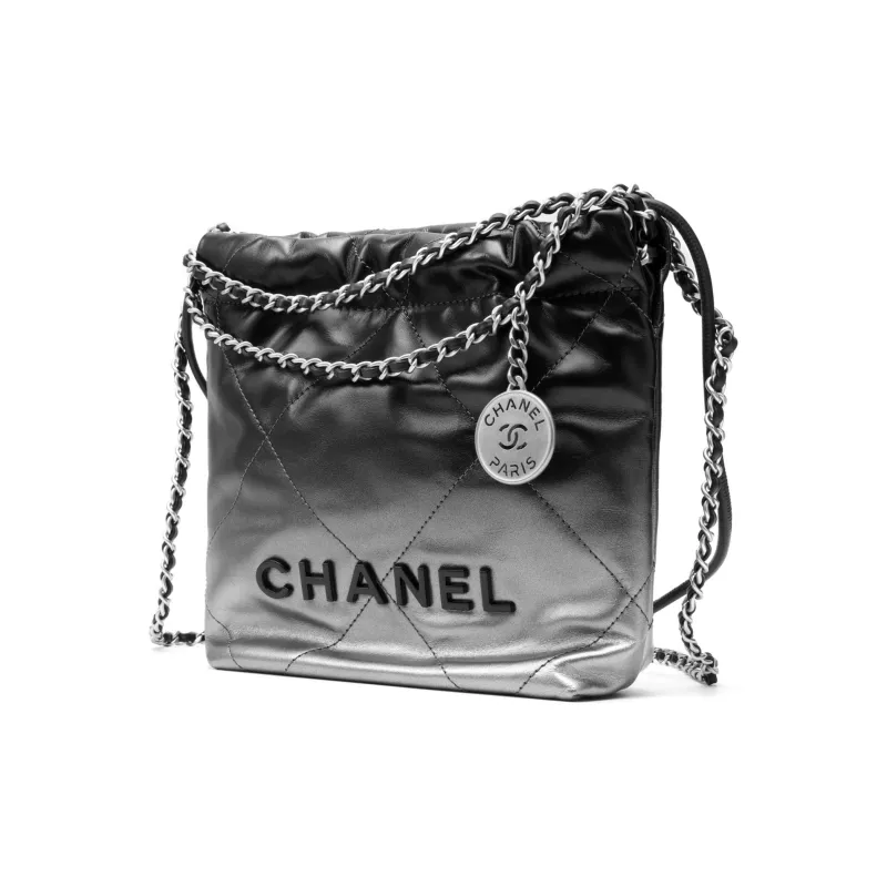 CHANEL 22Bag Calfskin Bucket Bag, Shoulder Bag, Crossbody Bag Mini Women's Silver & Black-1