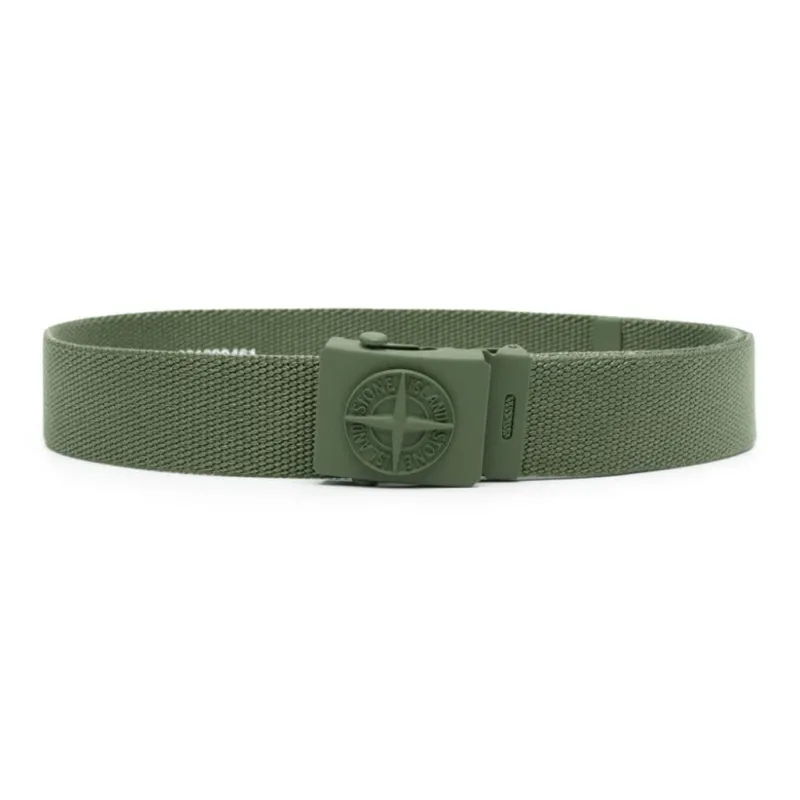 STONE ISLAND Logo Plaque Interwoven Buckle Belt-0