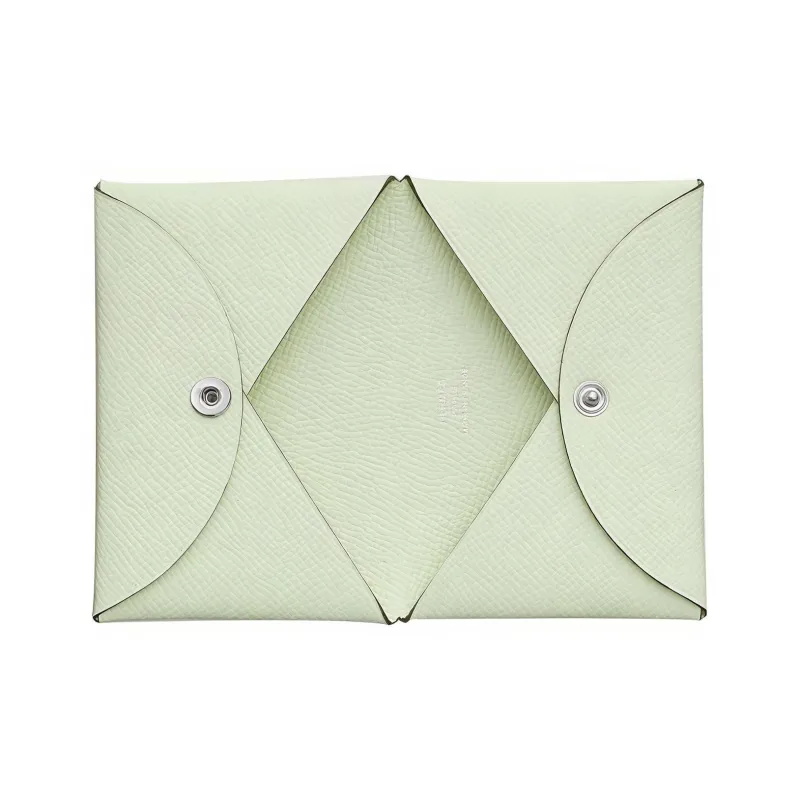 HERMES Calvi Cow Leather Card Holder Women's 0S Vert Fizz Bubble Green-5