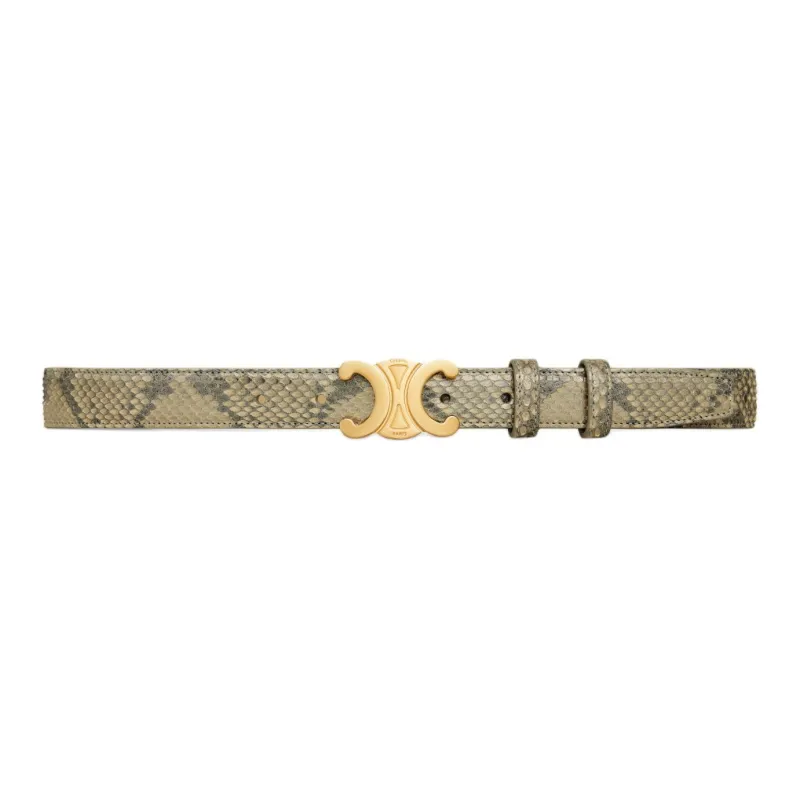 CELINE Emblem Design Smooth Buckle Leather Belts Women's Green Width: 2.5cm-1