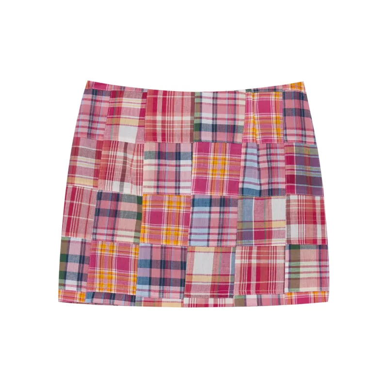I'M ONE Casual Short Skirts Women's Vintage Pink Plaid-1
