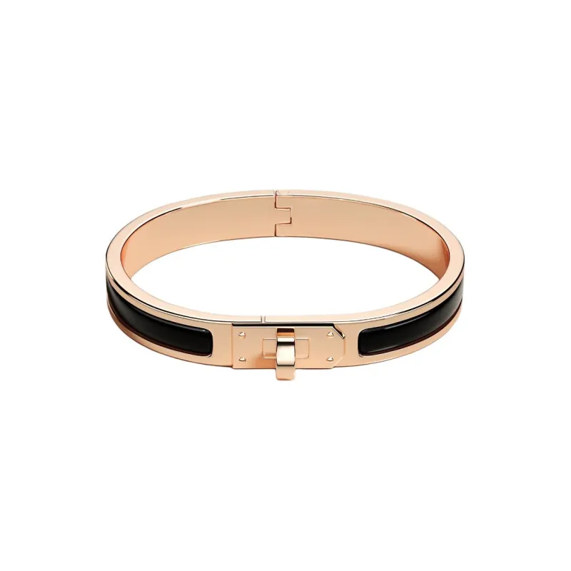 HERMES Enamel Bangles Unisex Black-0