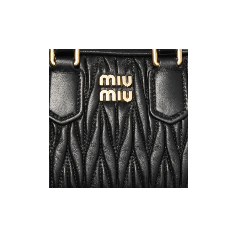MIU MIU Arcadie Collection Matelassé Soft Sheep Leather Handbag, Shoulder Bag, Crossbody Bag Mini Women's Black-4