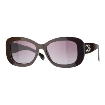 CHANEL Acetate Square Sunglasses Women's Burgundy