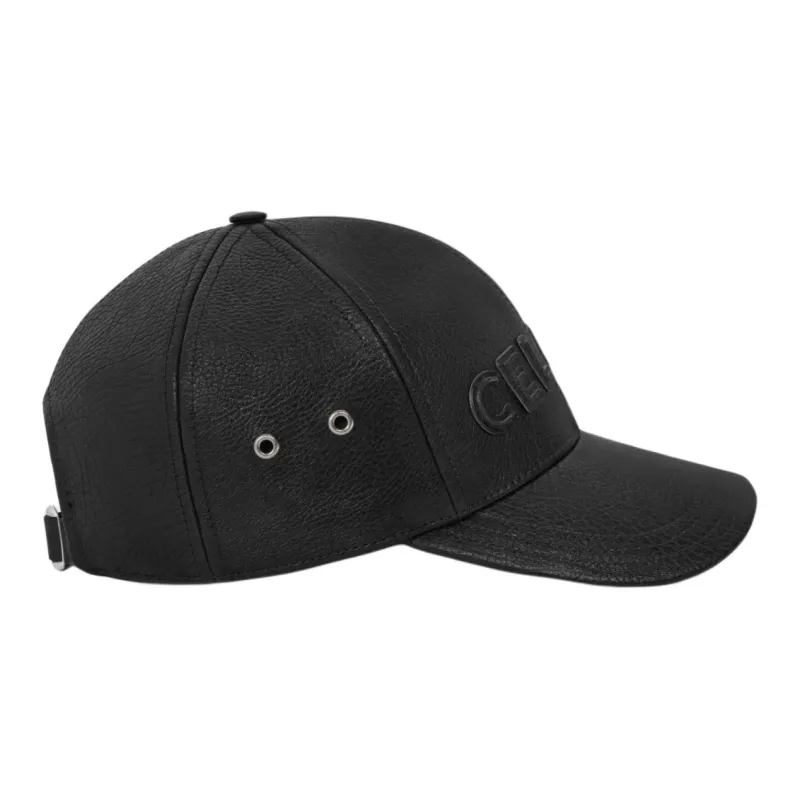 CELINE Cow Leather Baseball Caps Women's Black-3