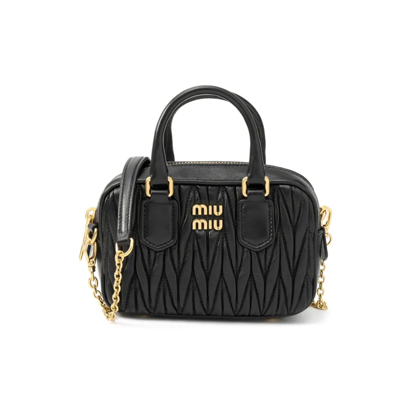MIU MIU Arcadie Collection Matelassé Soft Sheep Leather Handbag, Shoulder Bag, Crossbody Bag Mini Women's Black-0