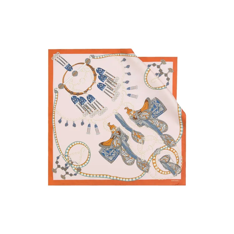 WENSLI Mulberry Silk Scarves Women's Orange, Red, Green-1