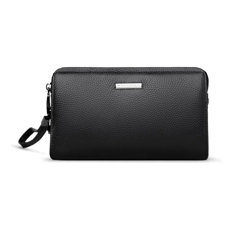 WilliamPOLO Top Grain Cow Leather Lock Design Clutch Large Size Men's Multicolor-2