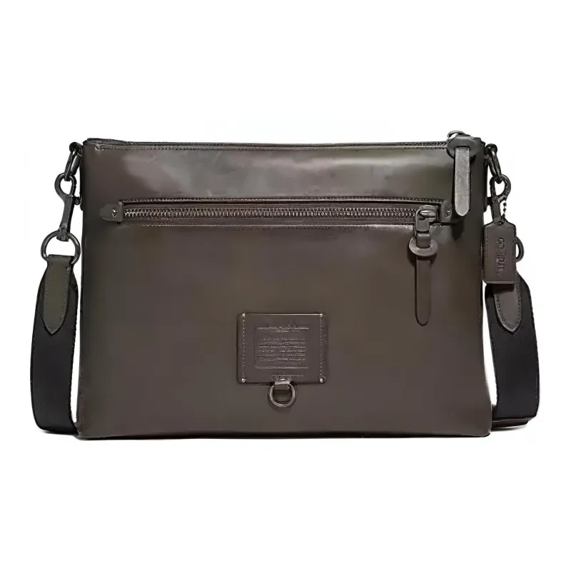 COACH Rivington Smooth Leather Shoulder Bag Crossbody Bag Large Size Men's Olive-0