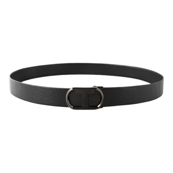 Thereble Genuine Leather Business Casual Top Grain Cow Leather Automatic Buckle Belt Belt Men's Black Width 3.7cm
