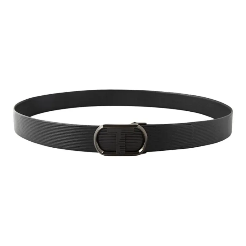 Thereble Genuine Leather Business Casual Top Grain Cow Leather Automatic Buckle Belt Belt Men's Black Width 3.7cm-0