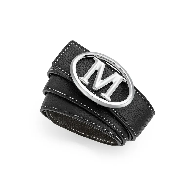 FAIRWHALE Logo Smooth Buckle Double Sided Top Grain Cow Leather Belt Men's Width 3.5CM-4