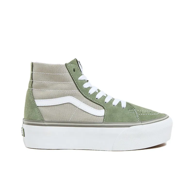 Vans SK8 Cushioned Wear-Resistant Height Increasing High-Top Skateboard Shoes Unisex Green Gray-1