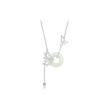 SEVEN COOK S925 Silver Hetian Jade Necklaces Women's Pale Greenish-White Jade