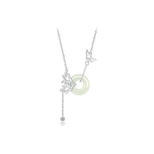 SEVEN COOK S925 Silver Hetian Jade Necklaces Women's Pale Greenish-White Jade