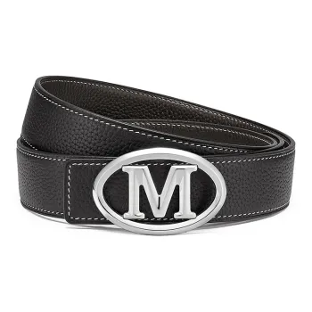 FAIRWHALE Logo Smooth Buckle Double Sided Top Grain Cow Leather Belt Men's Width 3.5CM