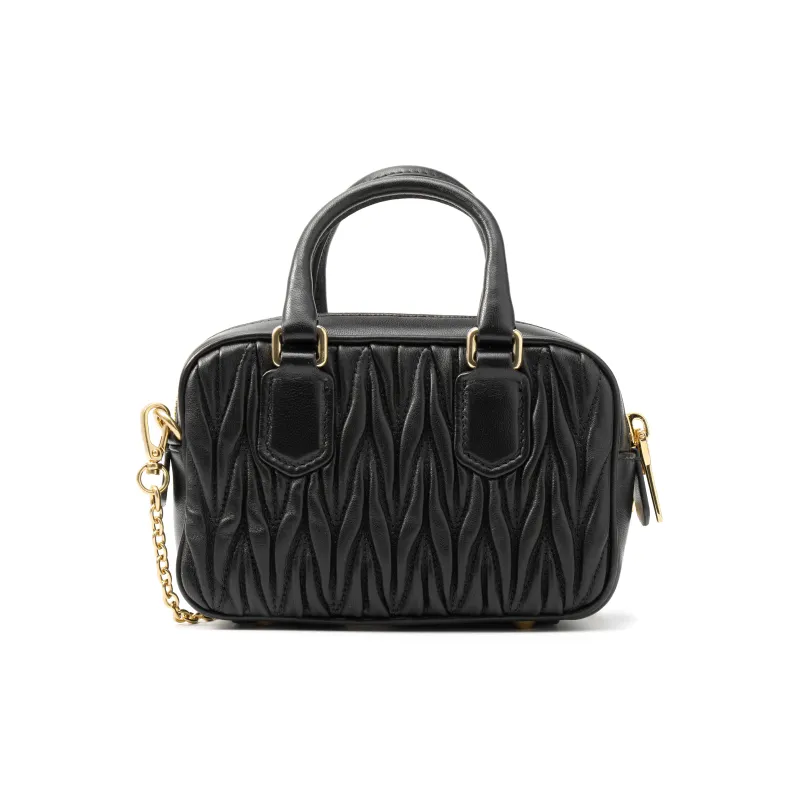 MIU MIU Arcadie Collection Matelassé Soft Sheep Leather Handbag, Shoulder Bag, Crossbody Bag Mini Women's Black-2