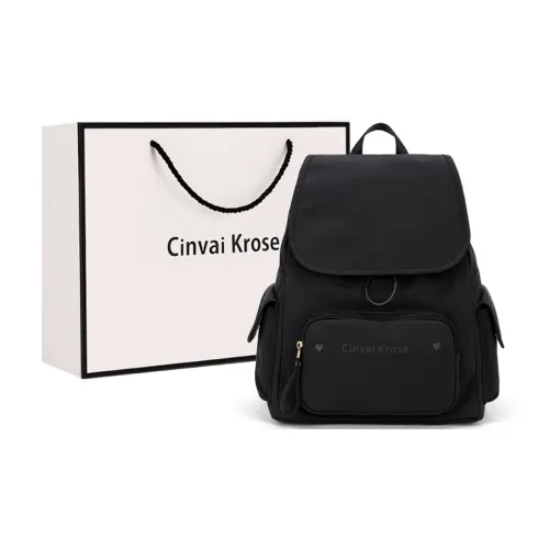 CinvaiKrose Fabric Canvas Backpack For Short Business Trips And Travel Medium Size Women's Burgundy/Ecru/Black