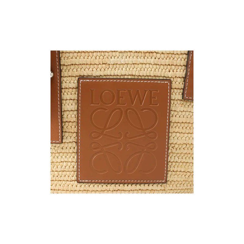 LOEWE Elephant Basket Bag In Raffia And Calfskin Small Natural/Tan-4