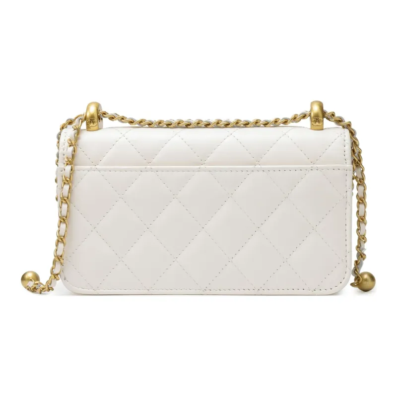 CHANEL Shiny Calfskin Flap Bag, Cell Phone Pouch, Shoulder Bag, Crossbody Bag Women's White-2