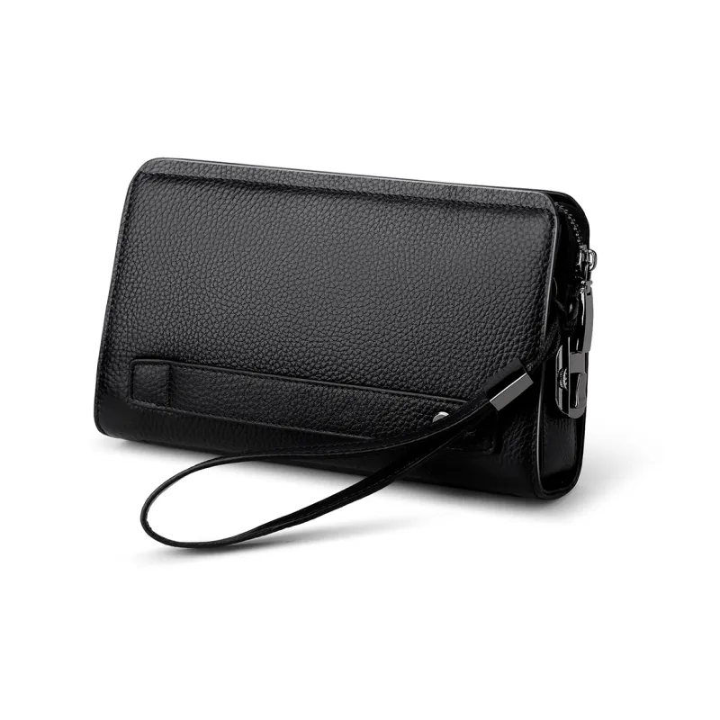 WilliamPOLO Top Grain Cow Leather Lock Design Clutch Large Size Men's Multicolor-3