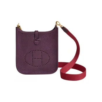 HERMES Evelyne Clemence Leather Ivorie Shoulder Bag Crossbody Bag Mini Women's Galen Purple & Garnet Red
